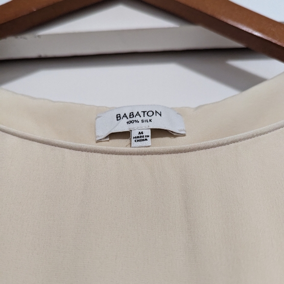 Aritzia Babaton 100% Silk Minimalist Crew Neck Midi Dress Slit Cream Medium Mode - Picture 4 of 7